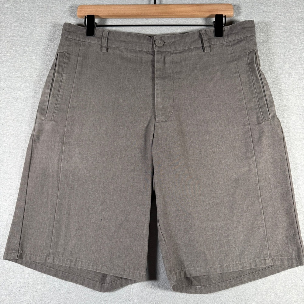 Patagonia Mens Grey Brown Organic Cotton Blend Flat Front Hiking Shorts Size 33
